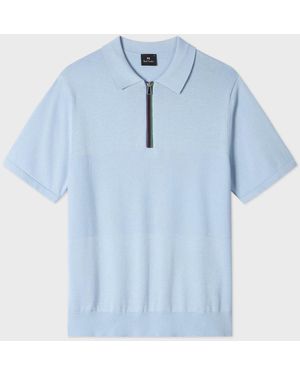 Paul Smith Block Rib Signature Stripe Zip Neck Polo Shirt - Blue