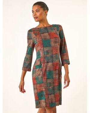 Roman Patchwork-Print Etuikleid Mit Taschen - Orange