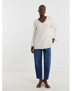JD Williams Fluffy Sequin V-Neck Longline Top - Blue