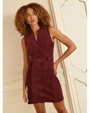 Love & Roses Tab Waist Corduroy Shift Mini Dress - Red
