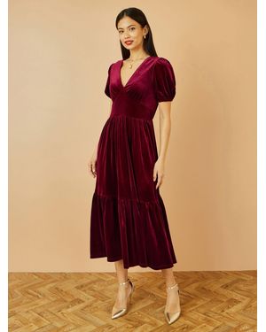 Yumi' Velvet Midi Dress - Red