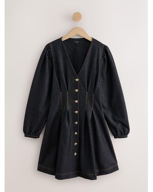 Next Mini Denim Look Cinched Waist Dress - Black