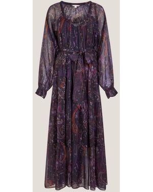 Monsoon Marianna Paisley Print Tiered Midi Dress - Purple