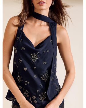 Friends Like These Premium Embellished Sequin Scarf Top - Blue
