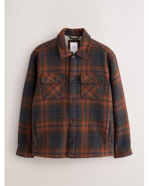 Next Rust Borg Lined Check Shacket - Brown
