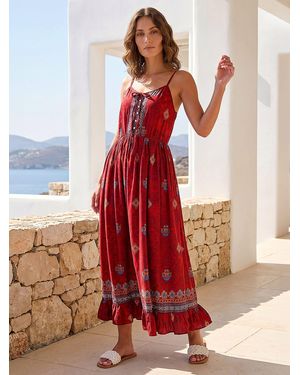 Roman Petite Strappy Tier Hem Maxi Dress - Red