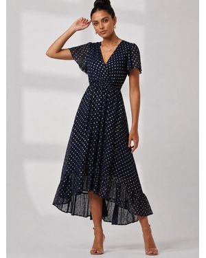 Jolie Moi Metallic Angel Sleeve Maxi Dress - Blue