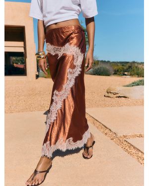 Friends Like These Asymmetric Lace Hem Satin Midi Skirt - Black