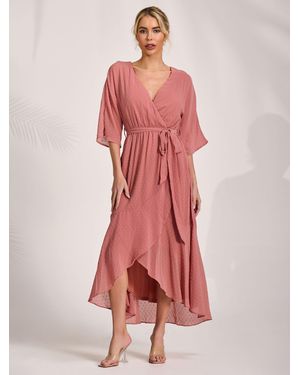 Jolie Moi Wrap Tie Front Midi Dress - Red