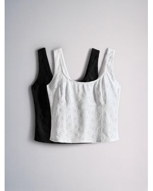 The Set 2 Pack Jersey Broderie Vest Tops - Grey