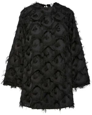 Y.A.S Y. A.S Y. A.S Fringe Texture Long Sleeve Mini Dress - Black