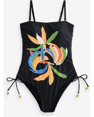 Never Fully Dressed Never Fully Dressed Banana Embroidery Tummy Control Bandeau Swimsuit - Black