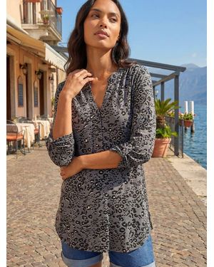 Roman Animal Print Stretch Blouse - Grey