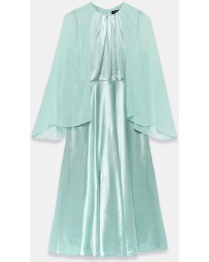 Mint Velvet Satin Cape Maxi Dress - Blue