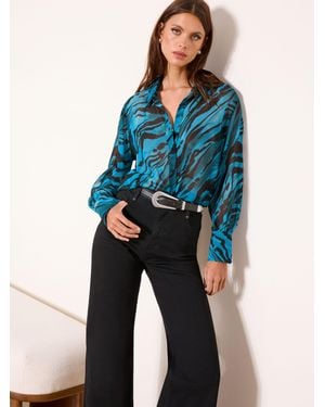 Lipsy Chiffon Printed Oversized Shirt - Blue