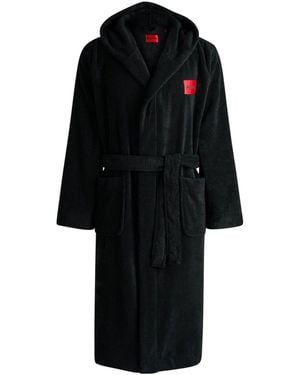 HUGO Box Logo Terry Hooded Robe - Black