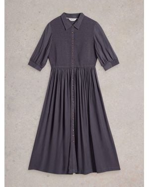 White Stuff Valeria Shirred Dress - Blue