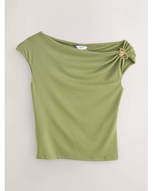 Next Sage Slinky Soft Touch Asymmetric Hardware Short Sleeve Top - Green