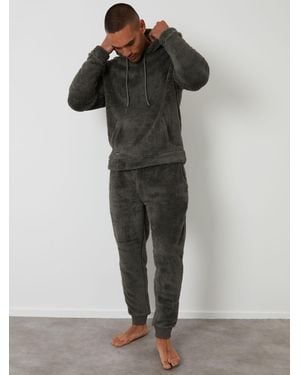 Threadbare Borg Hooded Loungewear Set - Green