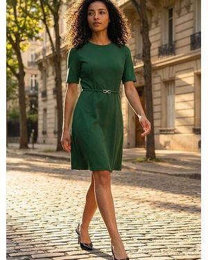 Roman Belted Fit & Flare Dress - Green