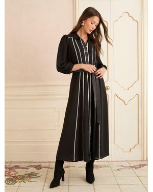 Love & Roses Petite Contrast Midi Shirt Dress - Black