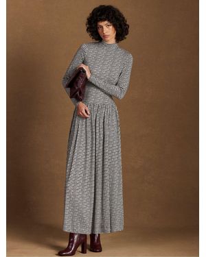 Ro & Zo Houndstooth Dropped Waist Jersey Dress - Brown