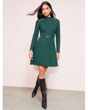 Friends Like These Petite Long Sleeve Belted Cozy Mini Dress - Green