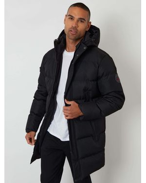 Threadbare Showerproof Longline Hooded Puffer Coat - Black