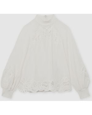 Reiss Broderie Blouson-Sleeve Blouse - White