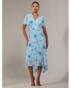 Jolie Moi Angel Sleeve Pleated Chiffon Maxi Dress - Blue