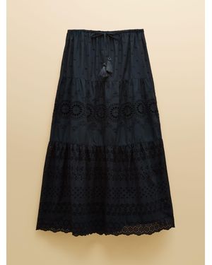 Joules Broderie Tiered Maxi Skirt - Blue