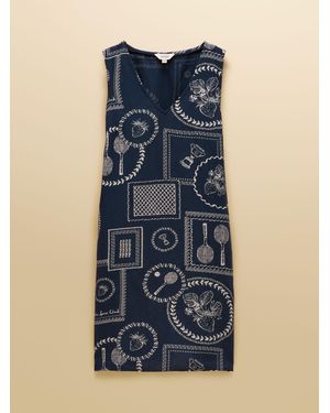 Joules V Neck Shift Dress With Linen - Blue