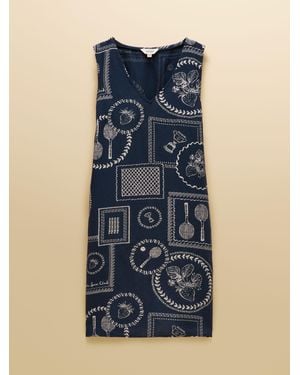 Joules V Neck Shift Dress With Linen - Blue