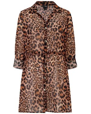 Pour Moi Chiffon Button Through Beach Shirt - Brown