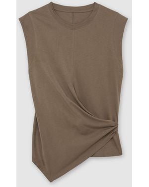 Reiss Khaki Tia Cotton Drape Cap-Sleeve T-Shirt - Green