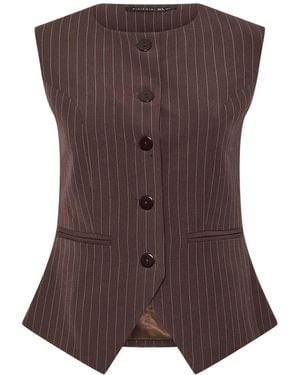 PixieGirl Petite Pinstripe Button Waistcoat - Brown