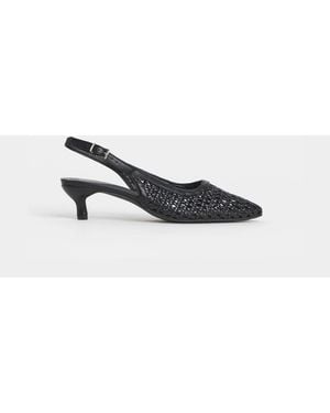 JD Williams Extra Wide Fit Woven Slingback Pointed Heels - White
