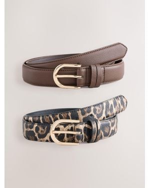 Next Chocolate Regular Pu Belts 2 Pack - Natural