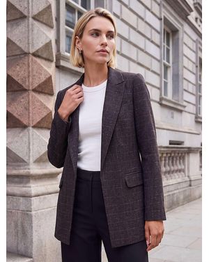 Roman Check Print Longline Blazer - Brown