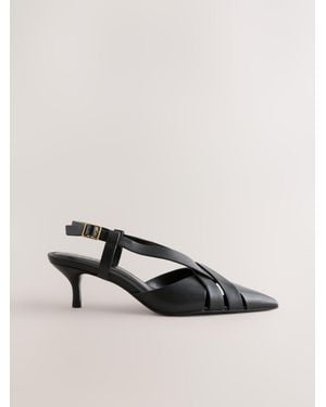 Next Forever Comfort Leather Weave Point Toe Slingback Heels - Black