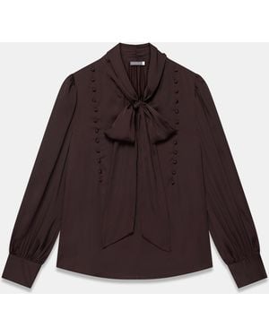 Mint Velvet Satin Pussybow Blouse - Brown