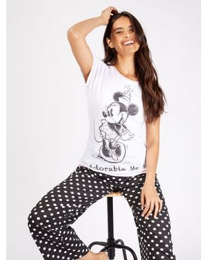 Character Disney Minnie Mouse Long Leg 100% Cotton Pajama Set - White