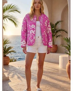 Roman Floral Print Cotton Jacket - Pink
