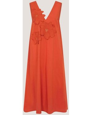 Monsoon Rosalie Floral Appliqué Cotton Midi Dress - Red