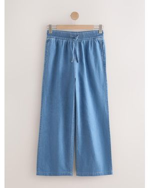 Next Light Denim Maternity Linen Blend Drawstring Wide Leg Jeans - Blue