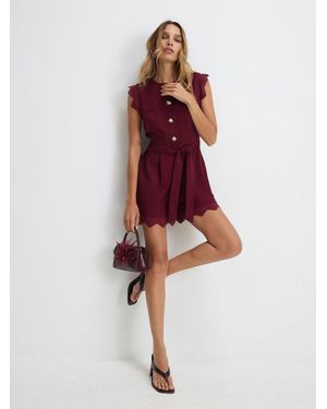 River Island Scallop Button Detail Playsuit - Red