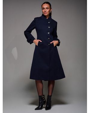 Jolie Moi Asymmetric Button Detail Fit & Flare Coat - Blue