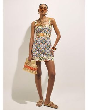 River Island Del Maar Sleeveless Printed Cutwork Mini Dress - Natural
