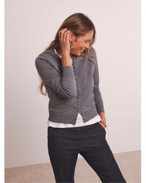 JD Williams Anthology By Premium Merino Wool Blend Crew Neck Knitted Cardigan - Gray
