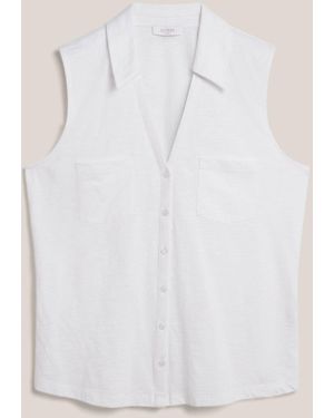 Hobbs Anais Cotton Slub Sleeveless Slub Shirt - White